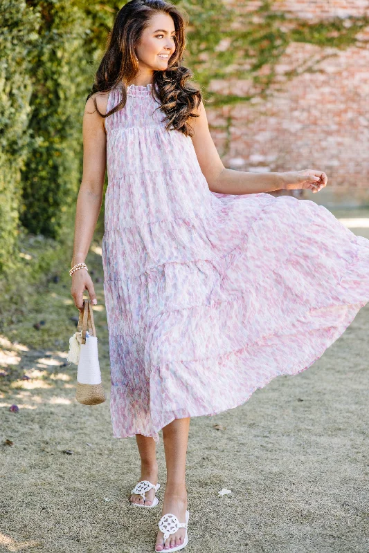 Soft Touch Living In The Moment Pink Abstract Midi Dress