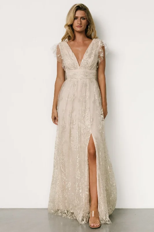 Relaxed Chic Karina Shimmer Gown | Ivory + Silver