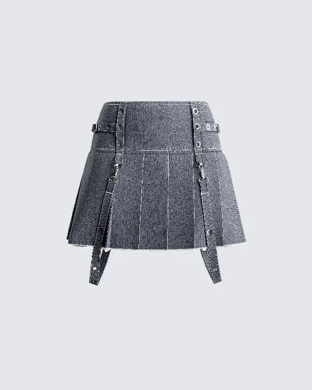 Soft Textures Dina Grey Denim Pleated Mini Skirt