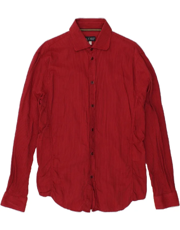 Effortless Elegance ARMANI JEANS Womens Shirt UK 16 Large Red Pinstripe Cotton