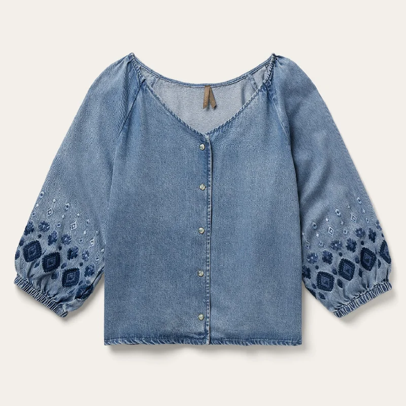 Versatile Comfort Denim Snap Front Blouse