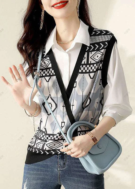 Casual Fit Loose Black Button Chiffon Vest Blouses Spring