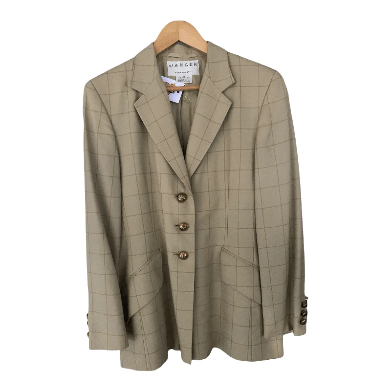 Warm Layers Jaeger Wool and Cashmere Single Breasted Jacket Camel Colour Check UK12