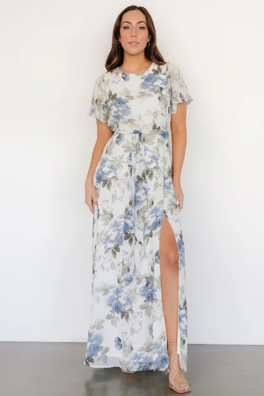 Easy Chic Naomi Short Sleeve Maxi Dress | Dusty Blue Floral