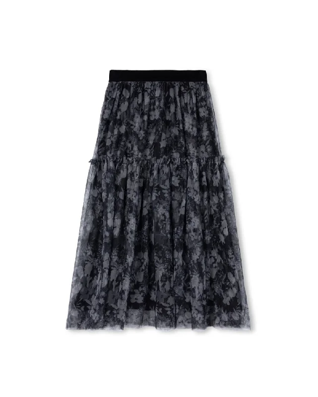 Easy Chic Printed Tulle Ruffle Skirt