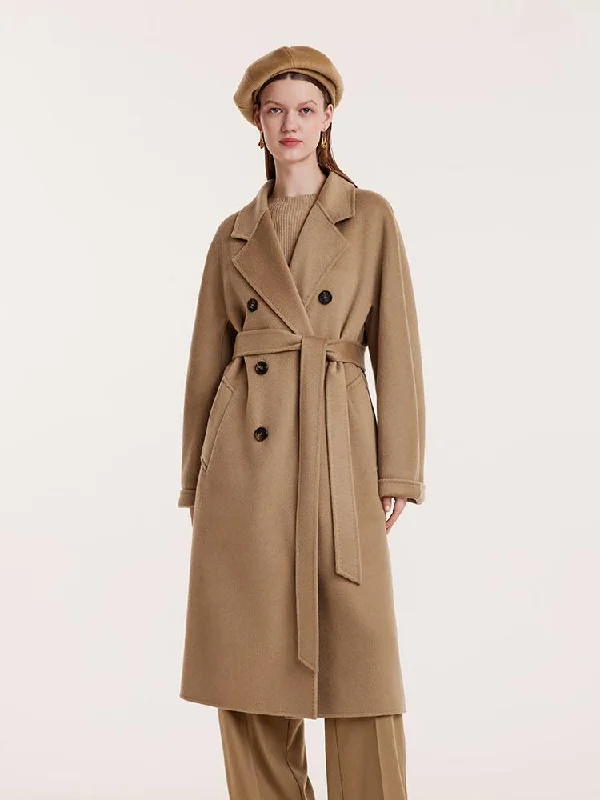 Soft Casuals Pure Cashmere Double-Breasted Coat With Beret