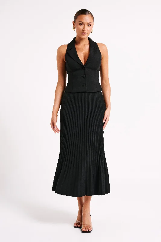 Simple Comfort Twyla Pleated Suiting Maxi Skirt - Black