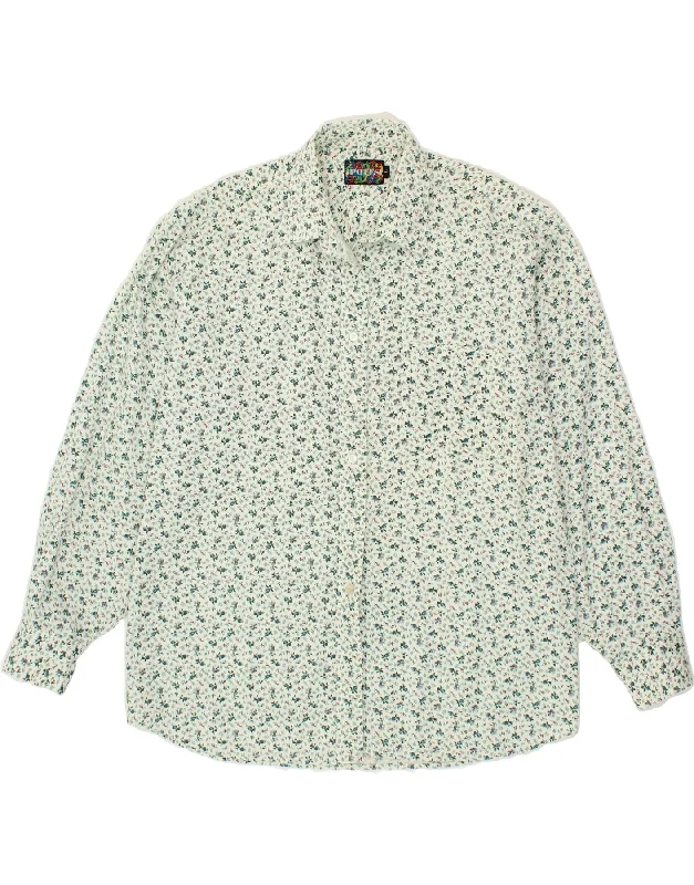 Light Dressing VINTAGE Womens Shirt UK 16 Large Green Floral Polyester