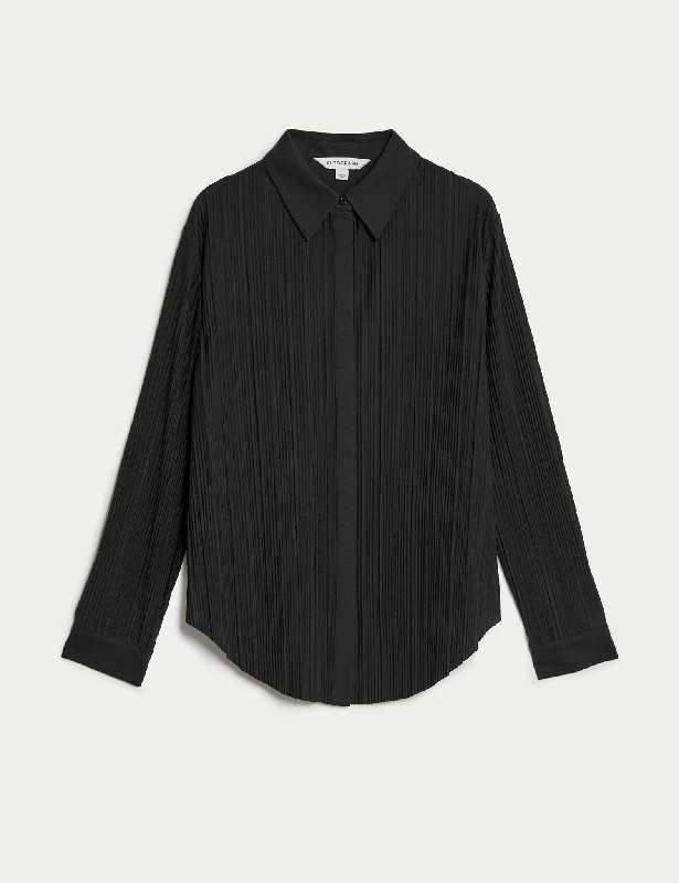 Simple Comfort Jersey Plisse Collared Shirt