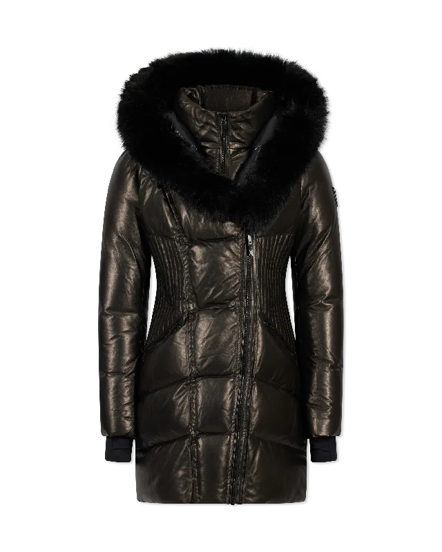 Weekend Comfort Wear Shauna X Leather & Fur Down Puffer