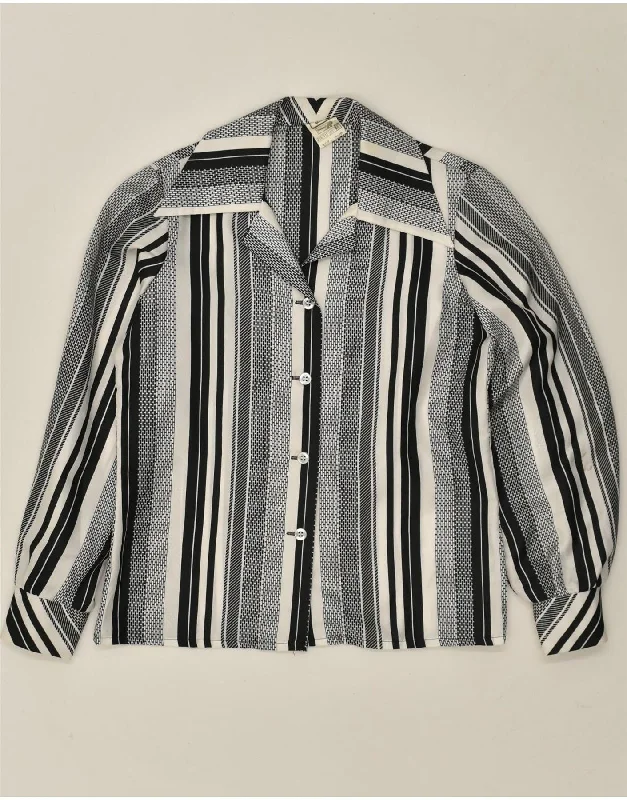 VINTAGE Womens Shirt Blouse EU 40 Medium Black Striped Polyester