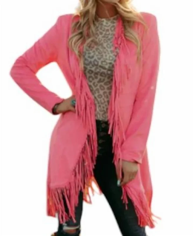 Soft Knitwear Scottsdale Suede Cardigan In Hot Pink