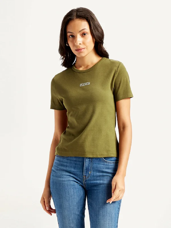 Versatile Style Women's Solid Green Crew Neck Top