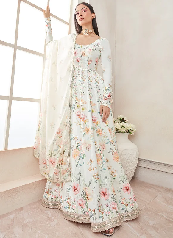 Breezy Comfort Off White Multicolor Floral Printed Anarkali