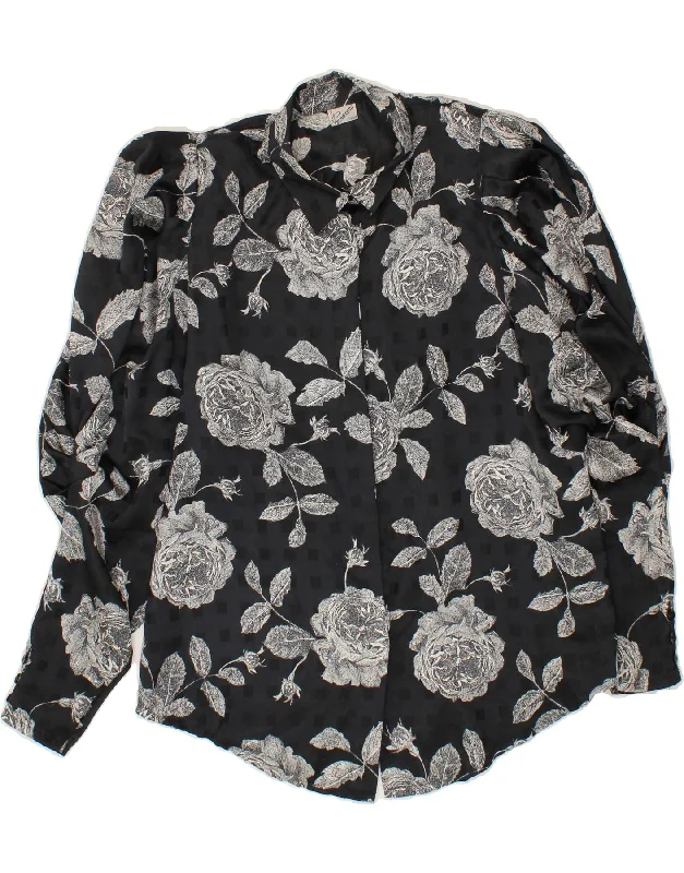 Easygoing Fashion PRIMAVERA FIRENZE Womens Shirt Blouse UK 16 Large Black Floral Polyester