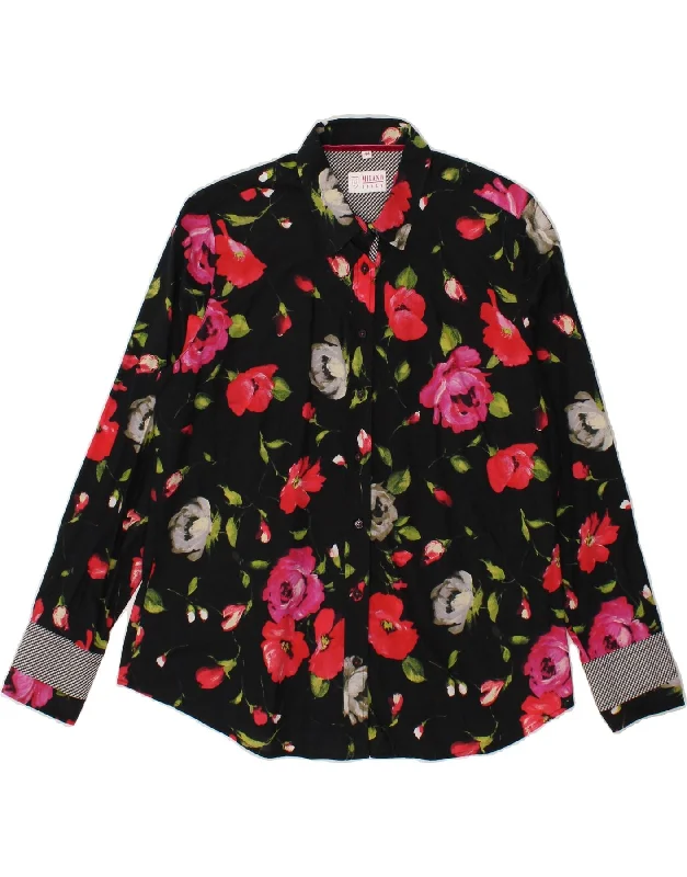 Trendy Wear MILANO Womens Shirt IT 44 Medium Black Floral Cotton