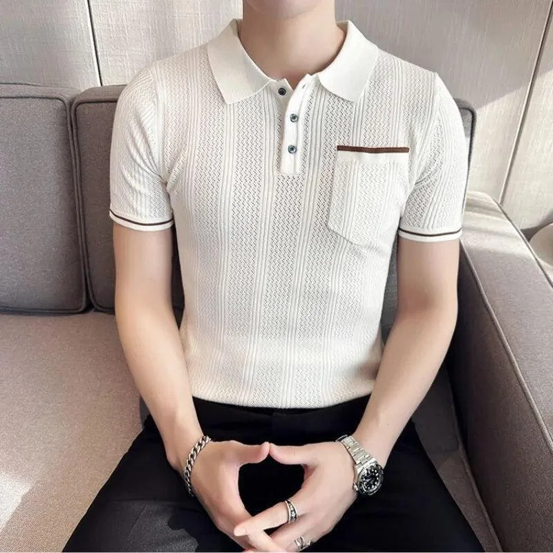 Fashion Comfort Knitted Lapel Short Sleeve Men Polo Shirt