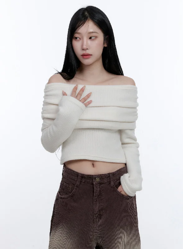 Off-Shoulder Cropped Sweater CD416