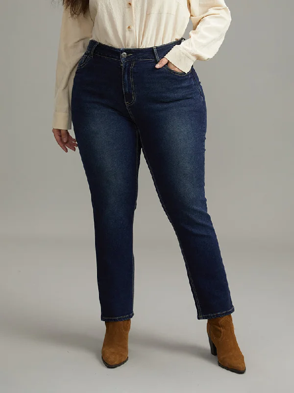 Light Fit Dark Wash Straight Leg High Rise Jeans