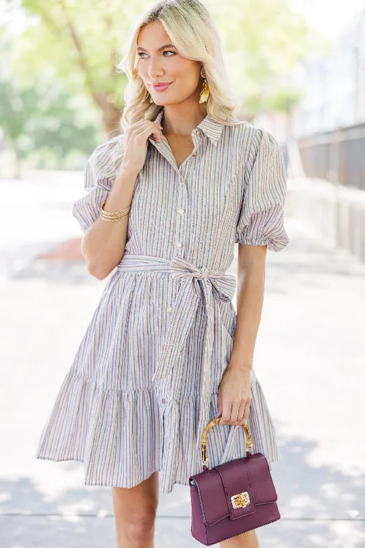 Comfortable Jackets Win Their Hearts Blue Striped Dress