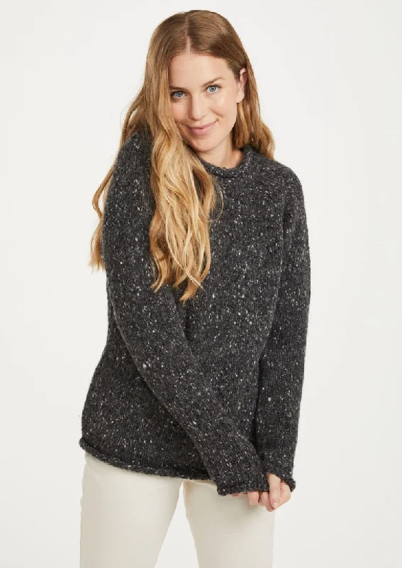 Elegant Dressing Ladies Donegal Roll Neck Sweater | Charcoal