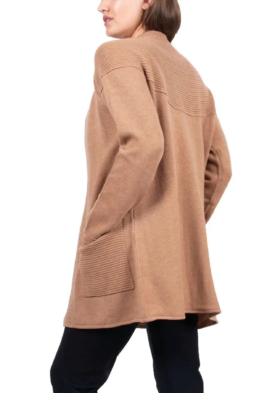 Easygoing Fashion Ottoman Ribbed Cardigan In Camel