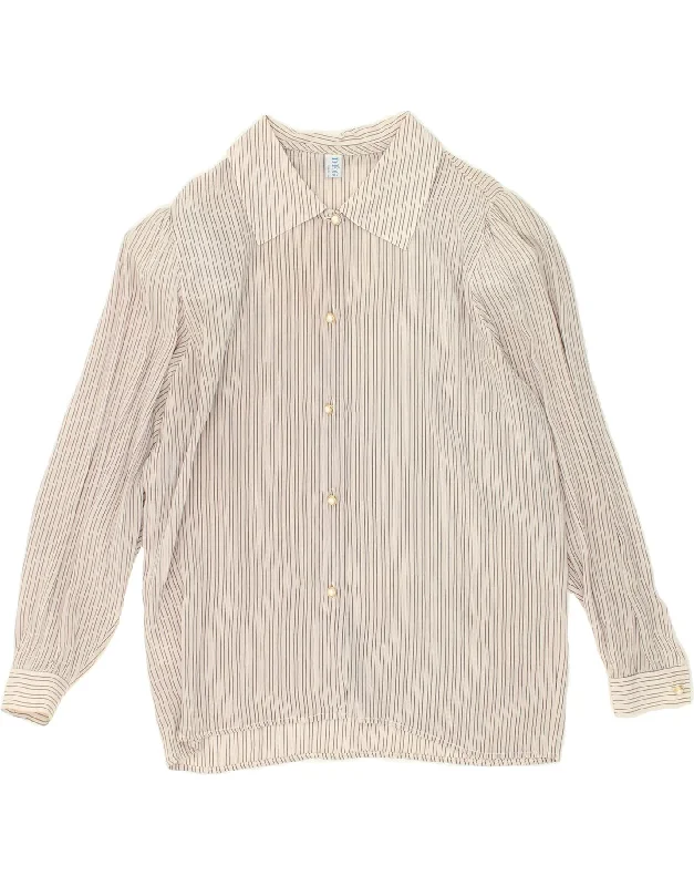 Chic Comfort VINTAGE Womens Shirt UK 14 Medium Beige Striped Acetate