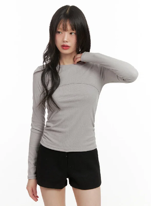 Comfy Pants Shirred Slim-Fit Long Sleeve Top CJ506