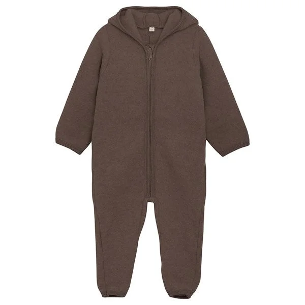 Soft Style Huttelihut Pram Suit Ears Wool Fleece Dark Brown Melange