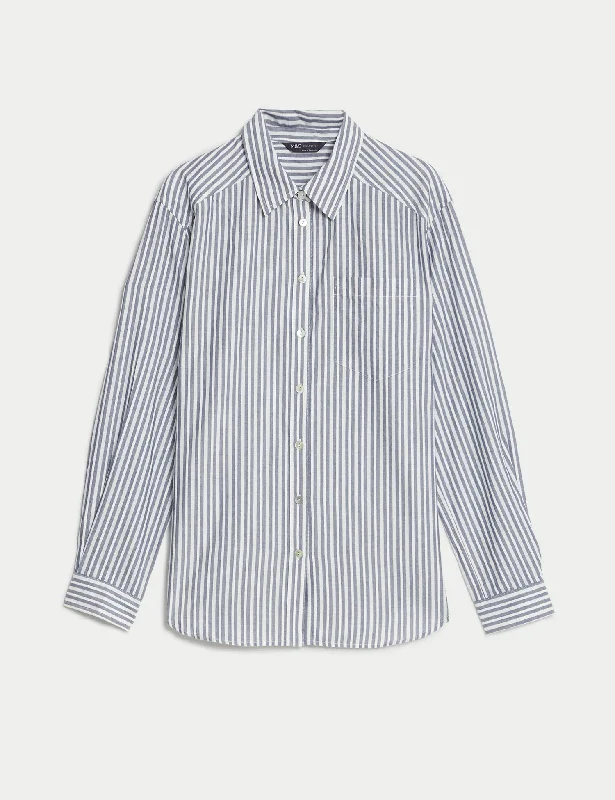 Soft Layers Cotton Rich Striped Collared Shirt