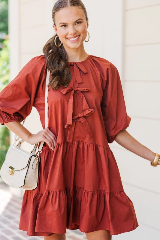 Stylish Ease Ready To Run Rust Orange Bow Detailed Dress