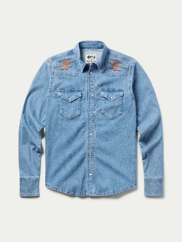 Comfy Chic Women's Embroidered Denim Snap Shirt