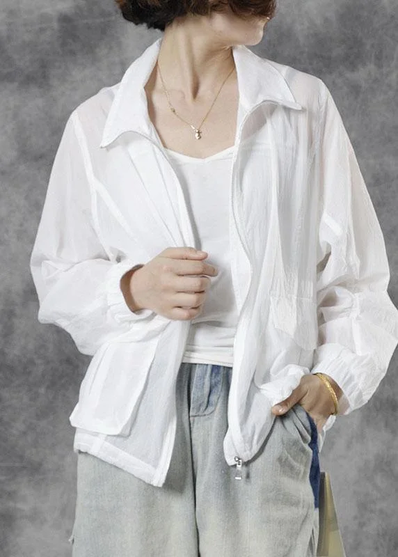 Breezy Comfort Italian White Loose Pockets Fall Tops Long Sleeve