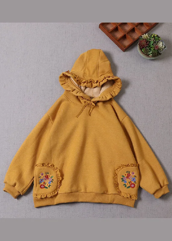 Cozy Footwear Italian Yellow Hooded drawstring Warm Fleece Pullover Sweatshirt Winter