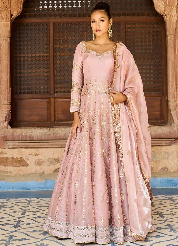 Simple Comfort Rose Pink Satin Organza Anarkali