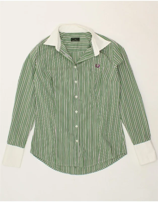 Simple Style FRED PERRY Womens Shirt UK 14 Large Green Pinstripe