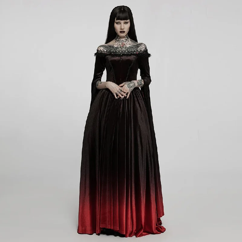 Warm Wear Women's Gothic Gradient Off Shoulder Flare Sleeved Maxi Dress Wedding Dress