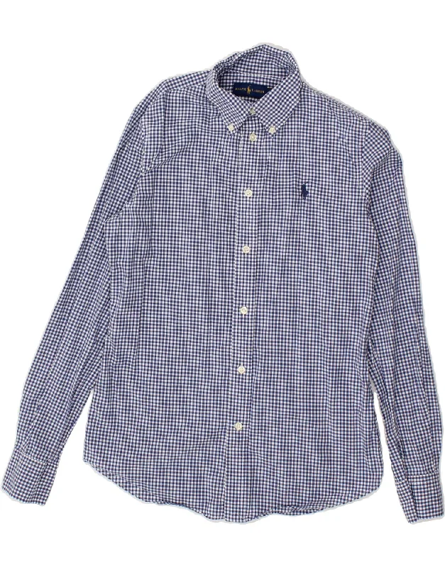 Stylish Wear RALPH LAUREN Womens Shirt US 6 Medium Blue Gingham Cotton