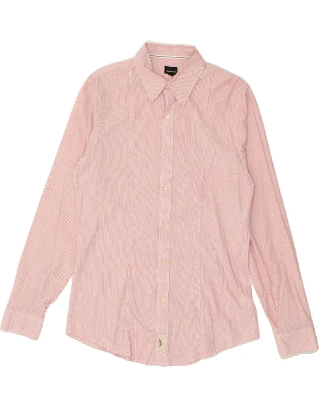 Luxe Comfort CALVIN KLEIN JEANS Womens Shirt UK 16 Large Pink Pinstripe Cotton