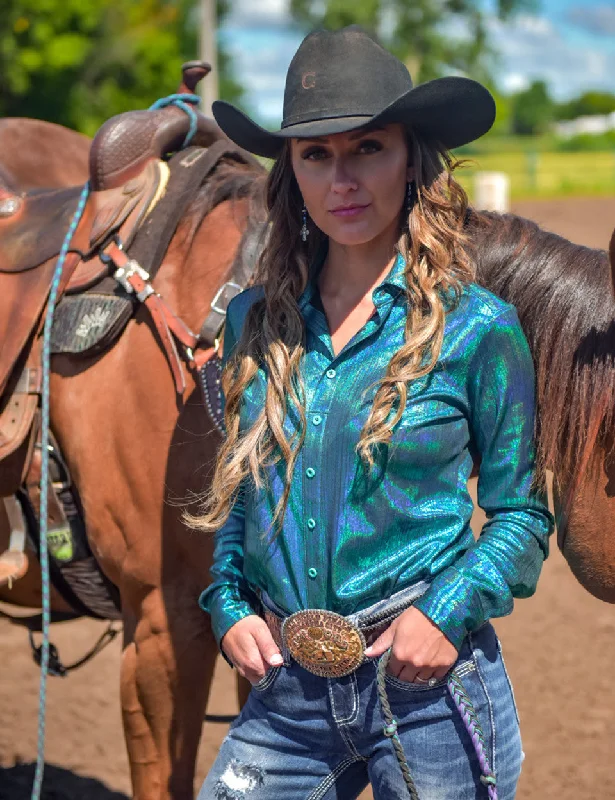 Everyday Comfort Cowgirl Tuff Turquoise Metallic Pullover Shirt