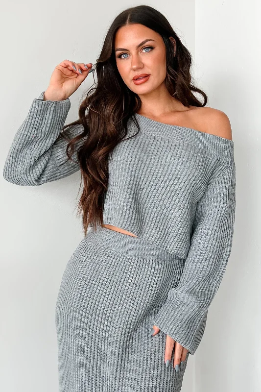 Versatile Casuals Something To Remember Off The Shoulder Sweater (Heather Grey)