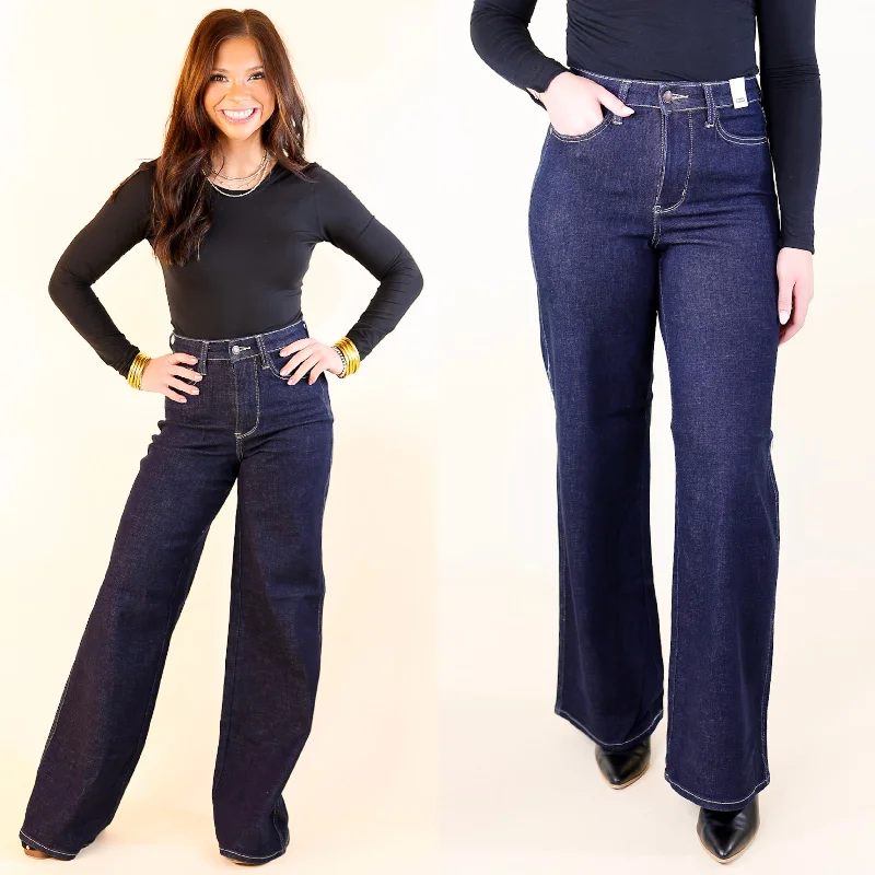 Easy-to-Wear Judy Blue | Smooth Stride Tummy Control Retro Wide Leg Jean in Dark Rinse Wash