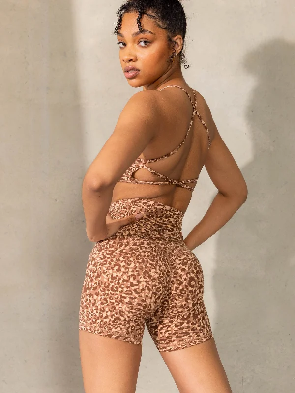 Soft Touch Empower High Waisted Shorts - Mocha Leopard