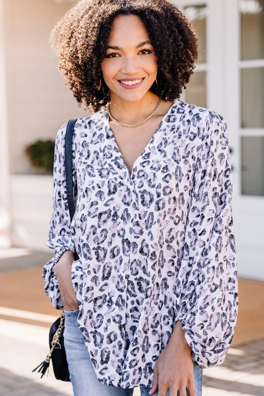 Cozy Fashion Double The Fun Ivory White Leopard Top