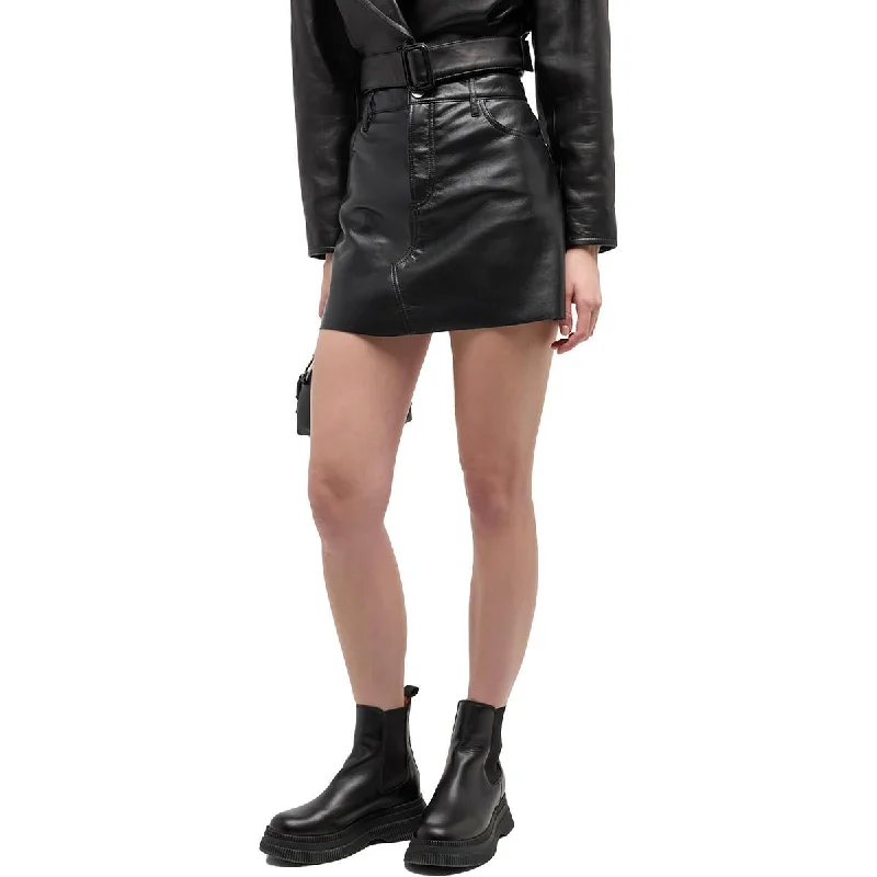 Womens Leather Mid-Rise Mini Skirt