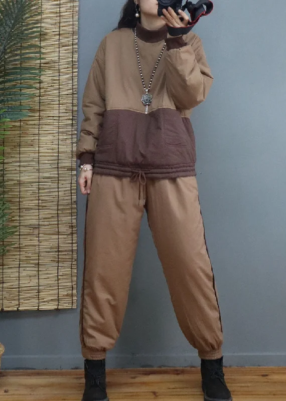 Cozy Knits Khaki drawstring warm Fine Cotton Filled Two Pieces Set Winter