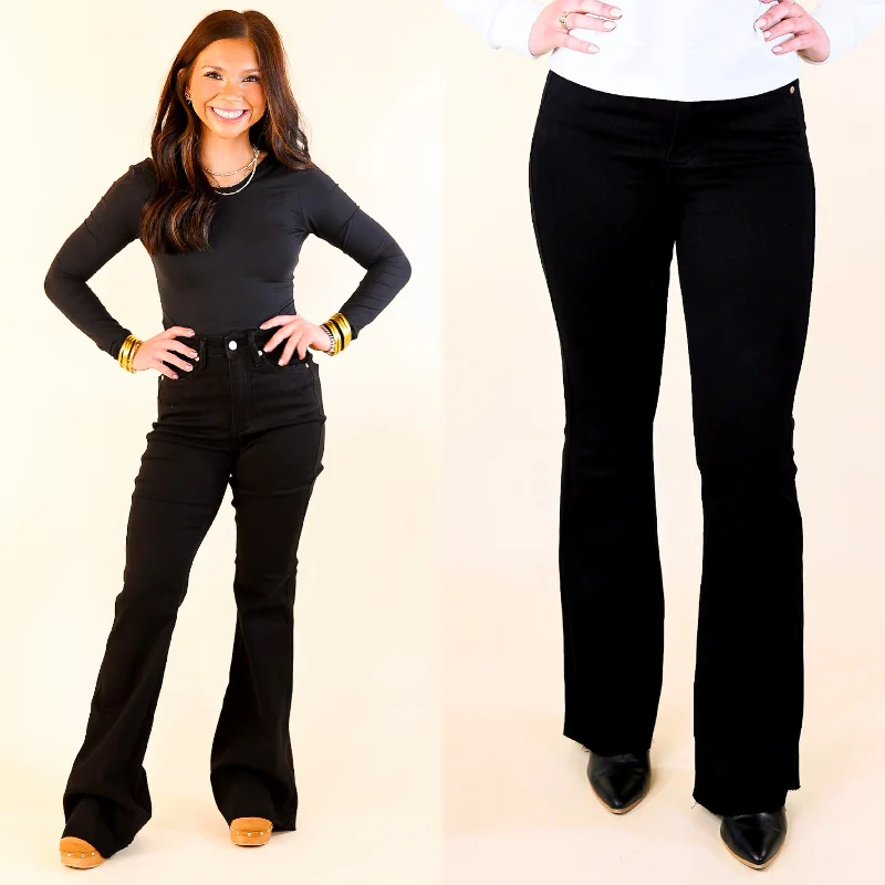 Warm Layers Judy Blue | Cutting Edge High Waisted Tummy Control Cut Hem Flare Jean in Black