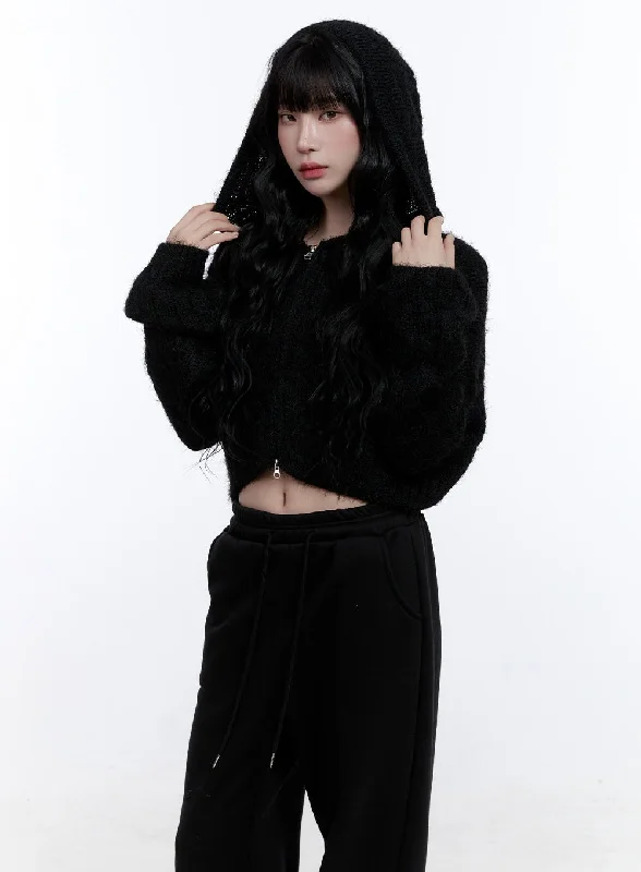 Soft Textures Cable Knit Cropped Hooded Cardigan CD419