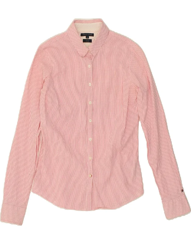 Cozy Pants TOMMY HILFIGER Womens Shirt US 6 Medium Pink Gingham Cotton