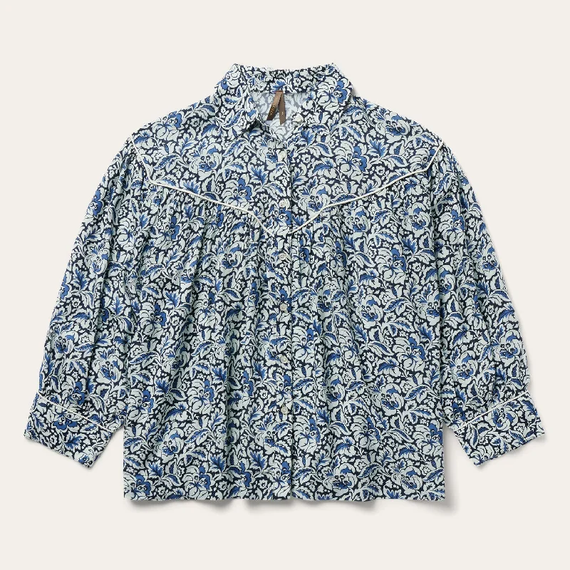 Breezy Style Indigo Tapestry Print Blouse